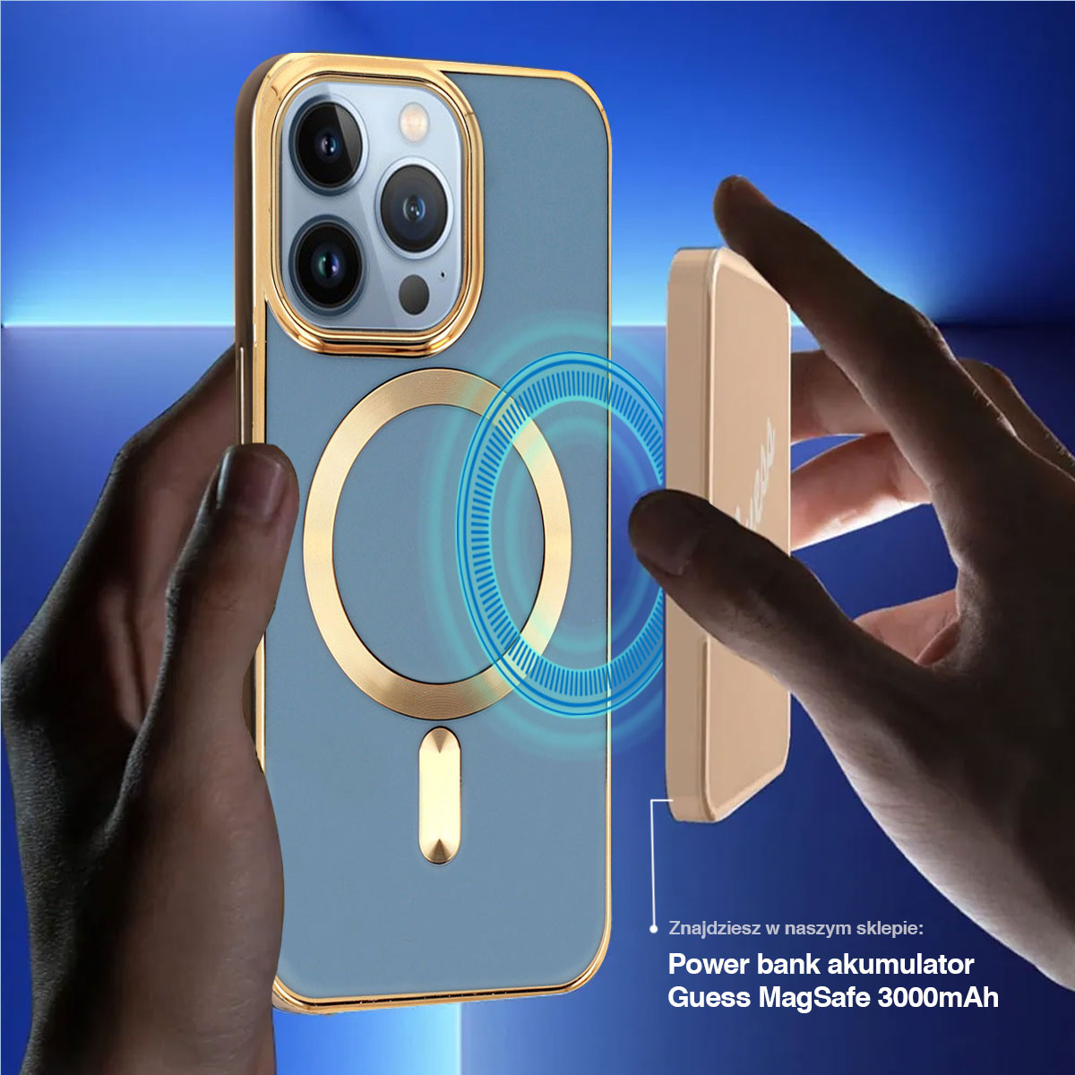 Etui do iPhone 13 Pro Liquid Gold Magsafe, niebieskie
