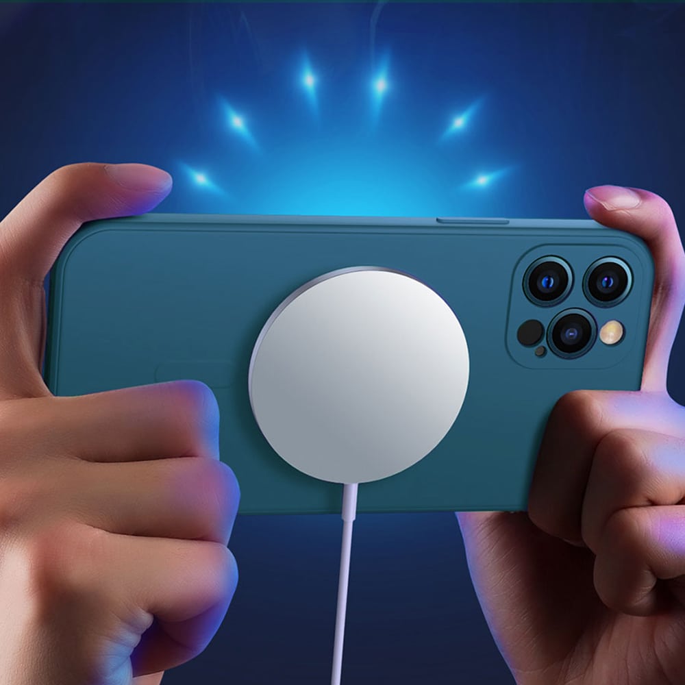 Etui do iPhone 13 Pro Max silikonowe z mikrofibrą Premium Soft Touch MagSafe ochrona aparatu, granatowe