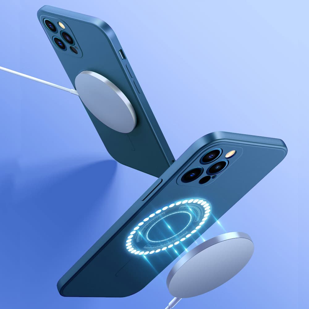 Etui do iPhone 13 Pro Max silikonowe z mikrofibrą Premium Soft Touch MagSafe ochrona aparatu, granatowe