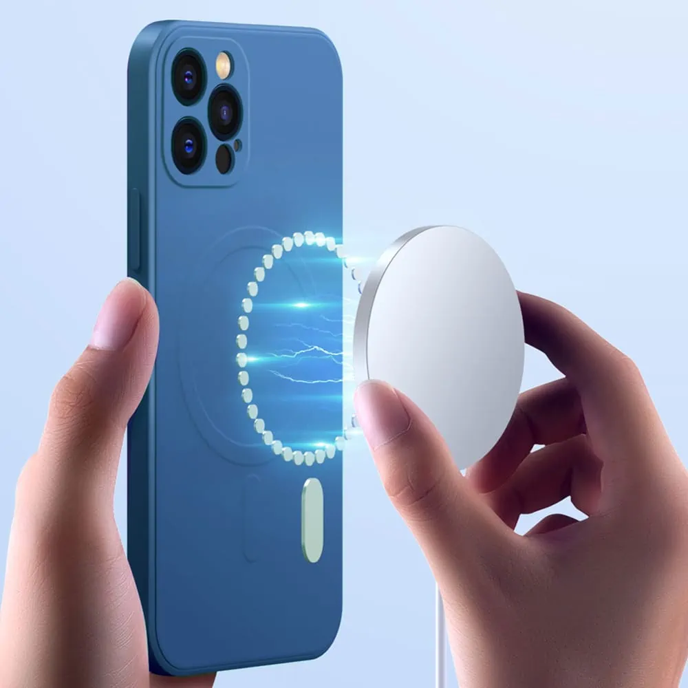 Etui do iPhone 13 Pro Max silikonowe z mikrofibrą Premium Soft Touch MagSafe ochrona aparatu, granatowe