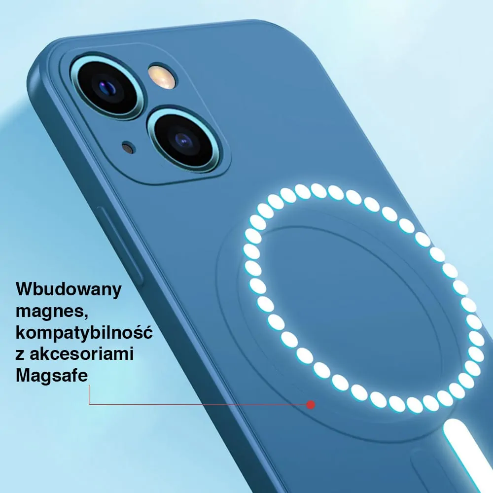 Etui do iPhone 13 silikonowe z mikrofibrą Premium Soft Touch MagSafe ochrona aparatu, granatowe