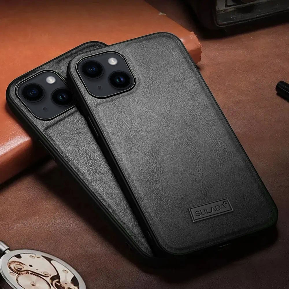Etui do iPhone 14 Plus eleganckie luksusowe skórzane Velvet Black SULADA oryginal czarne