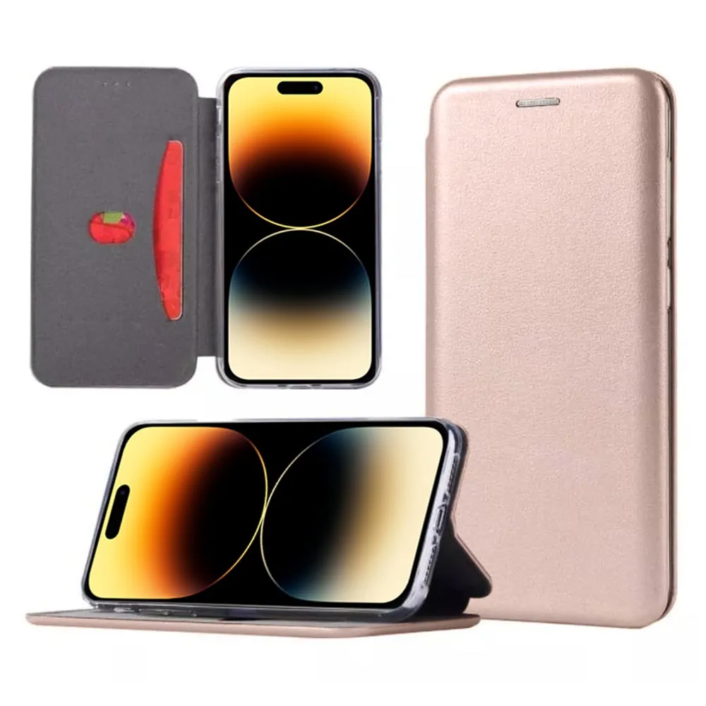 Etui do iPhone 14 Pro Max klasyczne z magnetyczną klapką, złoty róż