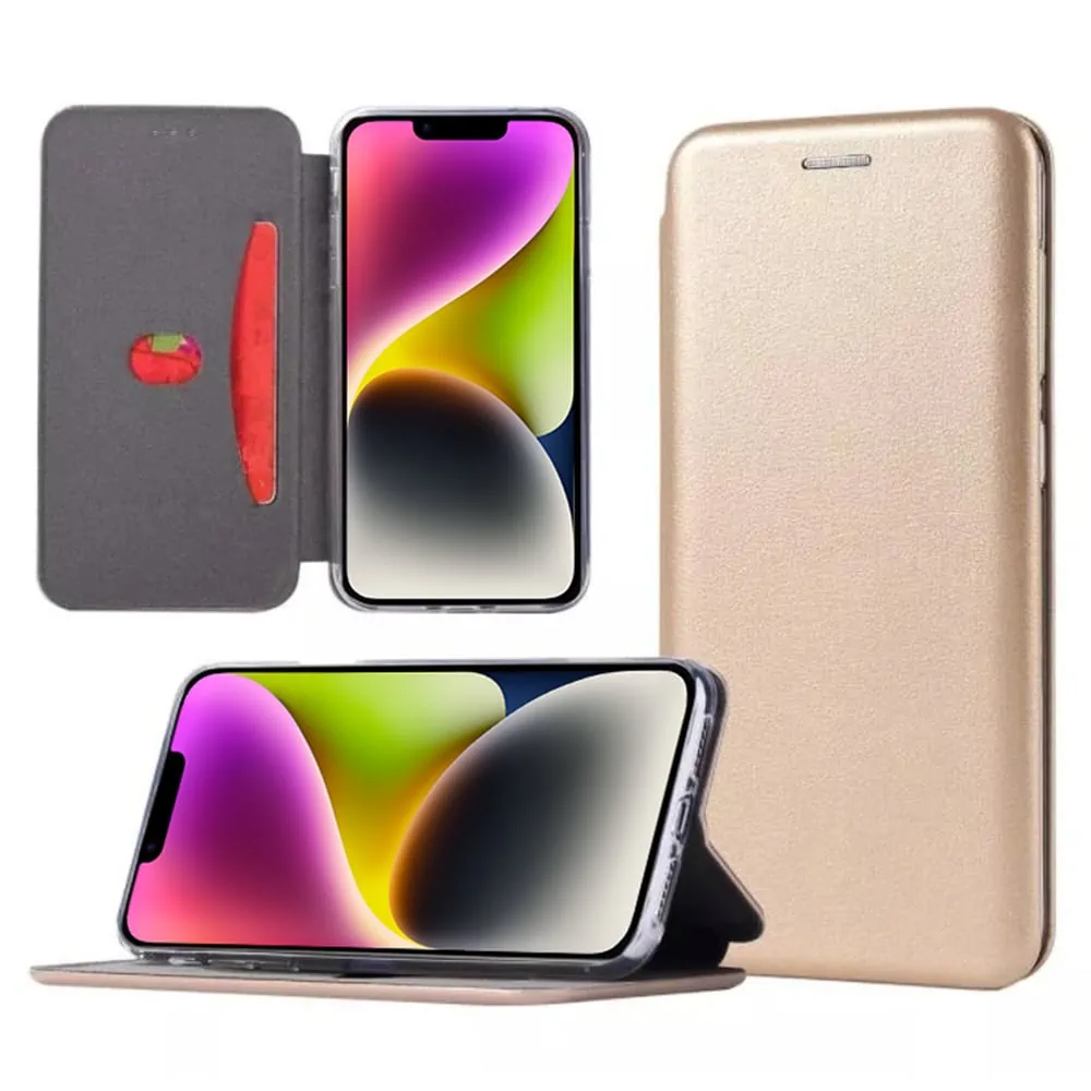 Etui do iPhone 14 Plus klasyczne z magnetyczną klapką, złote