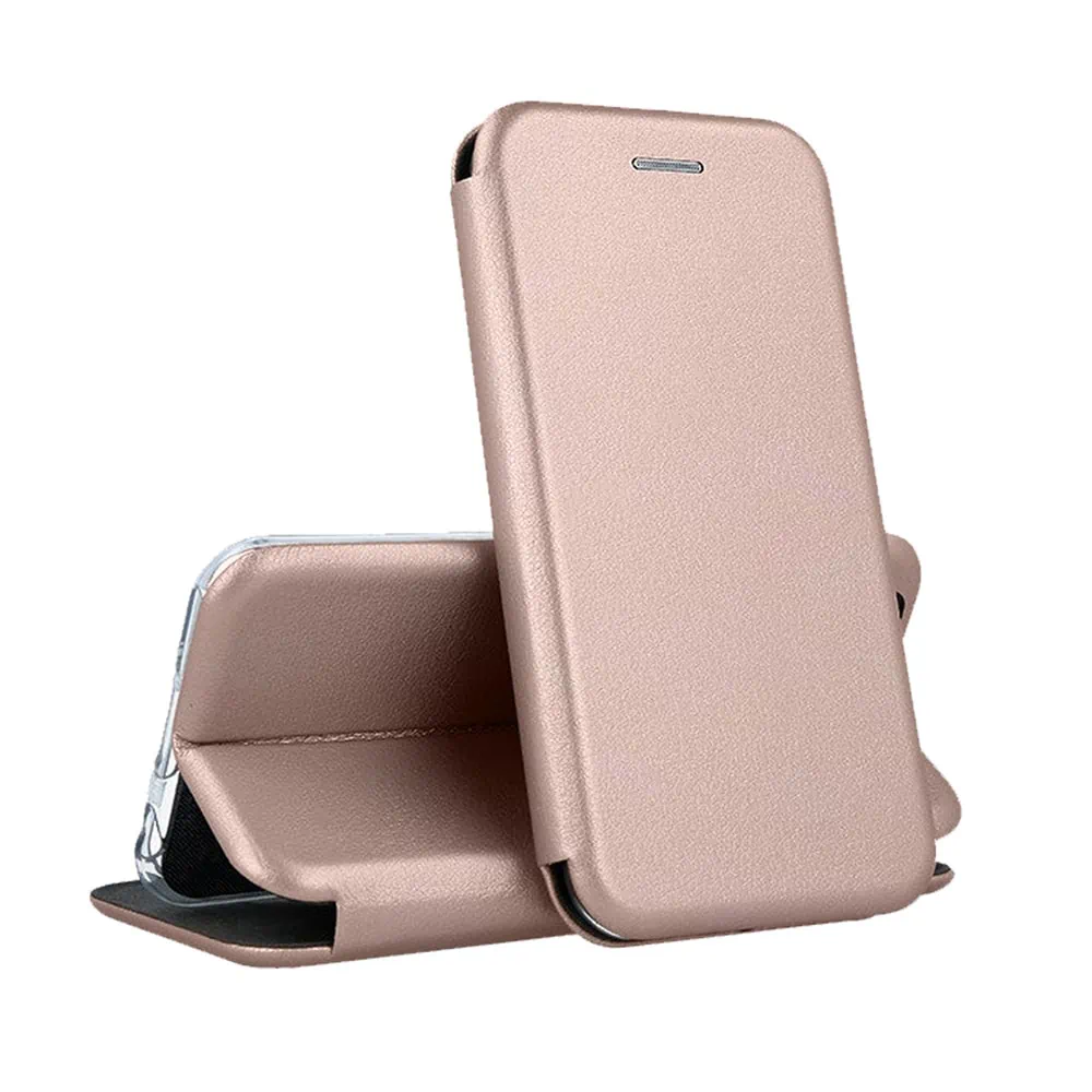 Etui do iPhone 14 klasyczne z magnetyczną klapką złoty róż