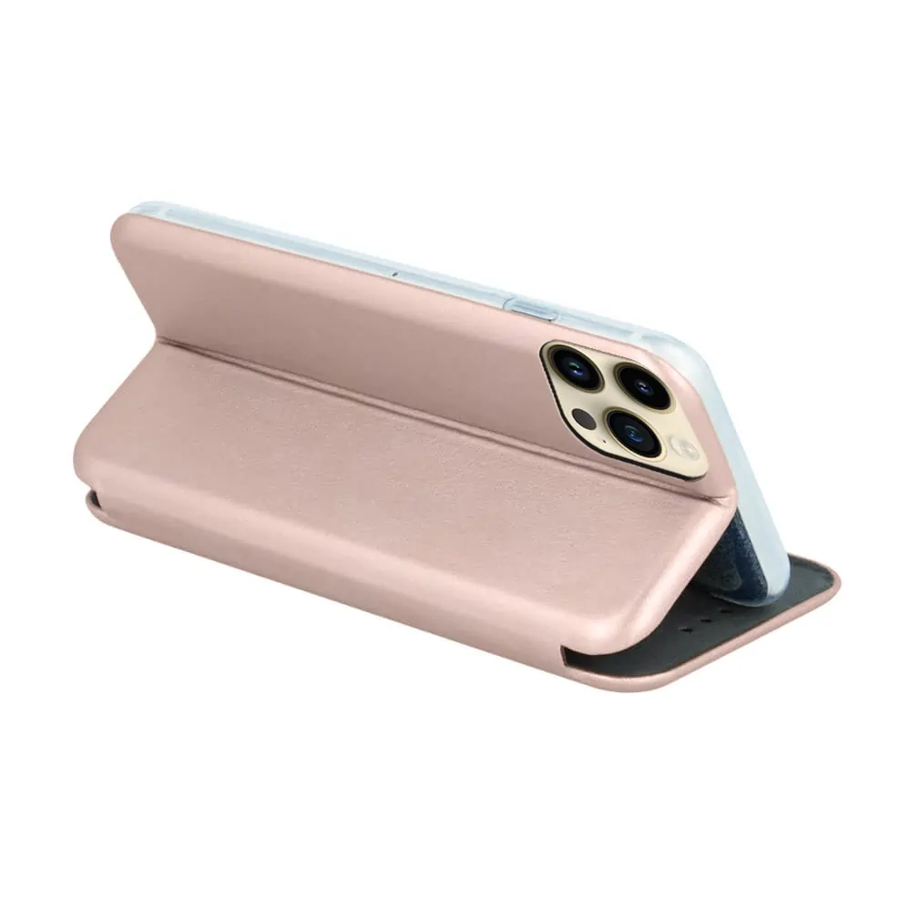 Etui do iPhone 14 Pro Max klasyczne z magnetyczną klapką, złoty róż