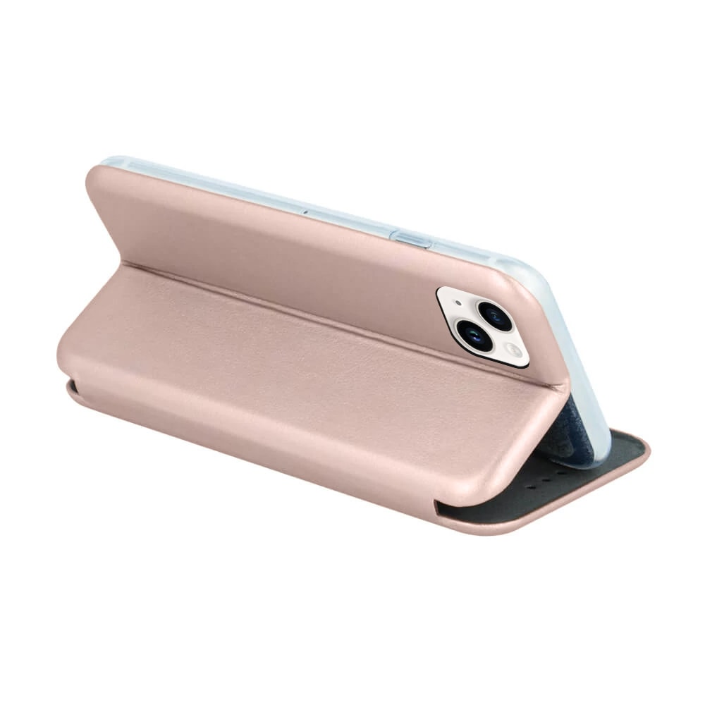 Etui do iPhone 14 klasyczne z magnetyczną klapką złoty róż