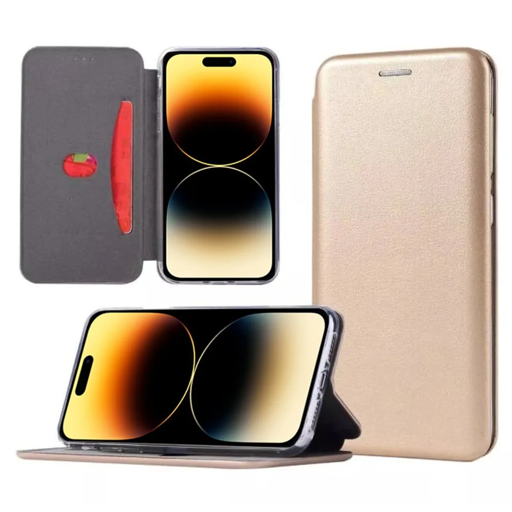 Etui do iPhone 14 Pro Max klasyczne z magnetyczną klapką, złote