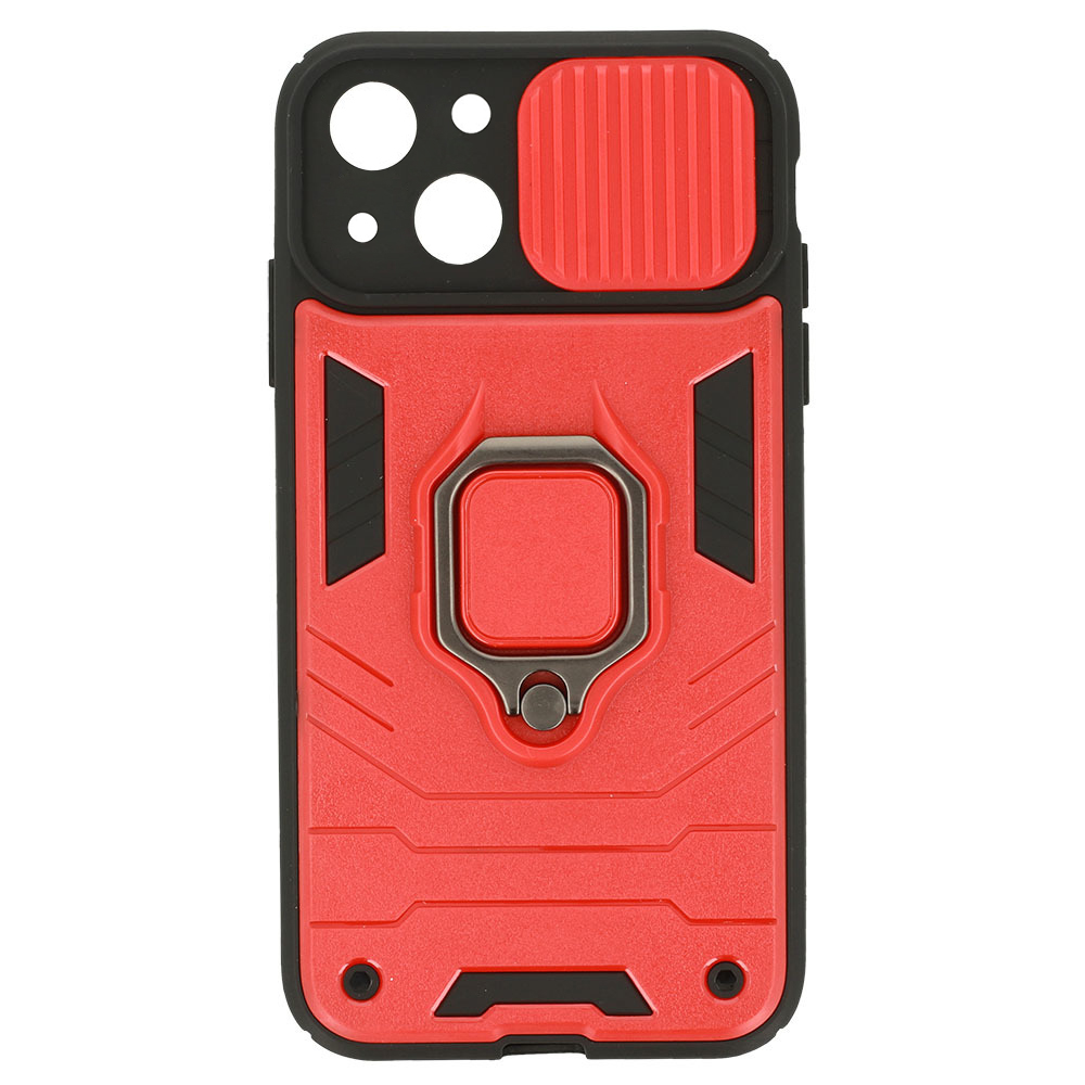 Etui do iPhone 14 Plus pancerne z magnetycznym uchwytem, osłona kamery, czerwono – czarne