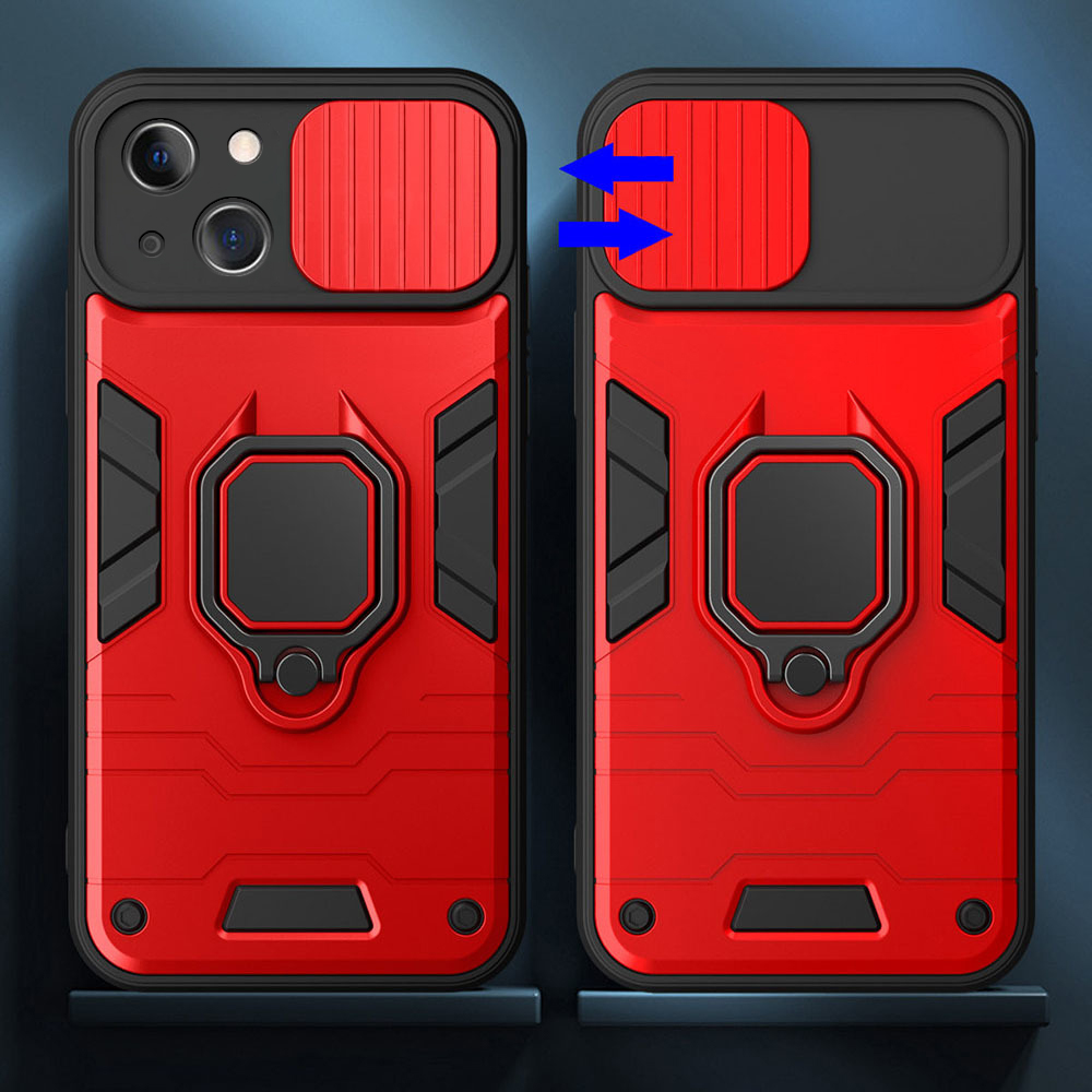 Etui do iPhone 14 Plus pancerne z magnetycznym uchwytem, osłona kamery, czerwono – czarne