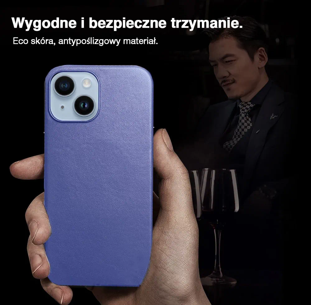 Etui do iPhone 14 biznesowe skórzane z MagSafe, eleganckie, fioletowe
