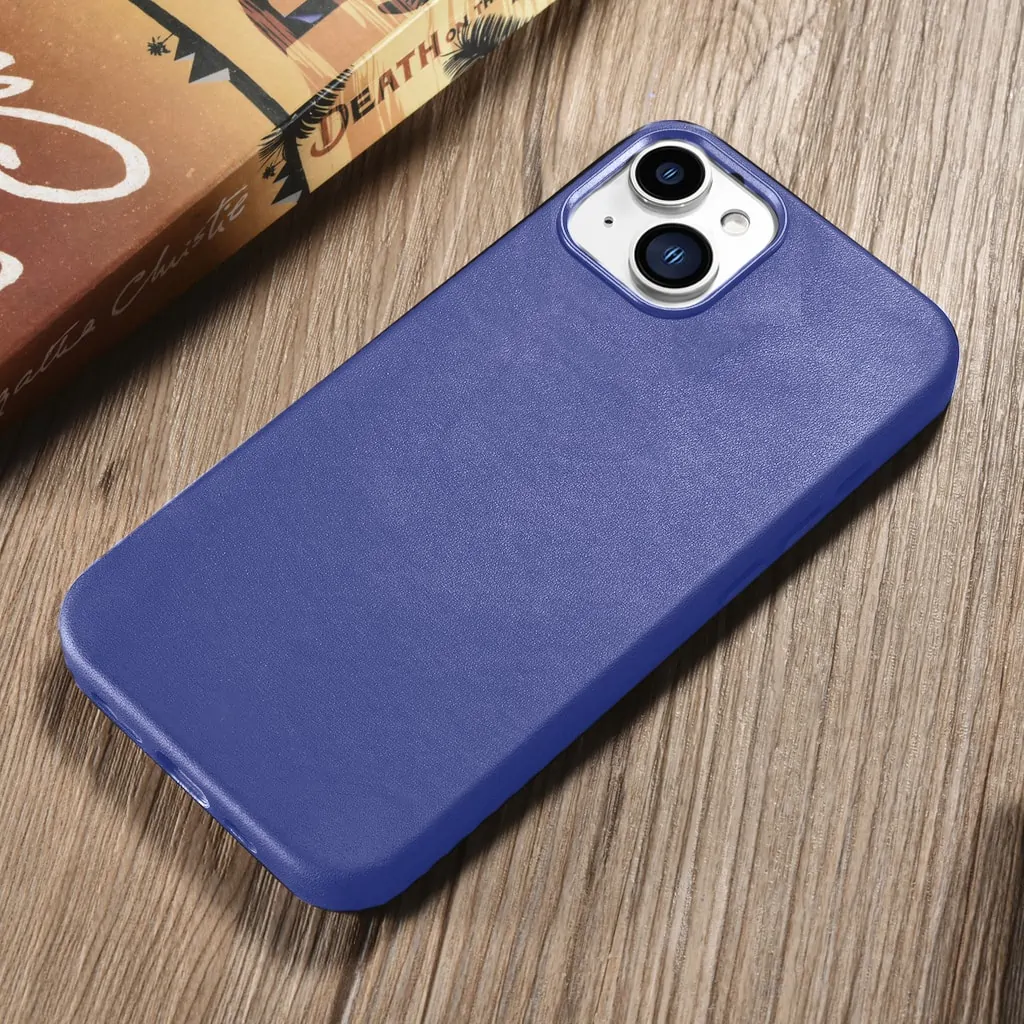 Etui do iPhone 14 biznesowe skórzane z MagSafe, eleganckie, fioletowe