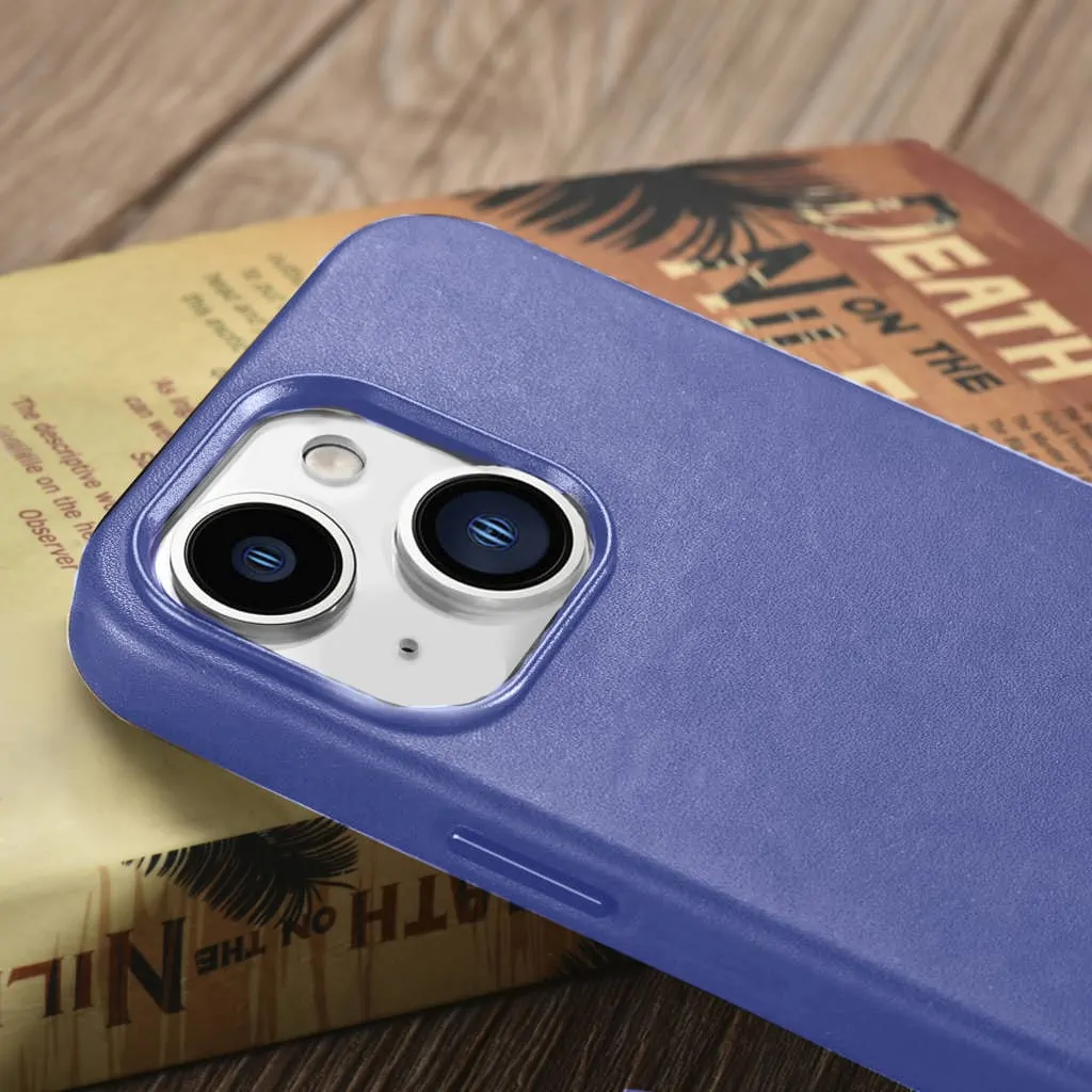 Etui do iPhone 14 biznesowe skórzane z MagSafe, eleganckie, fioletowe