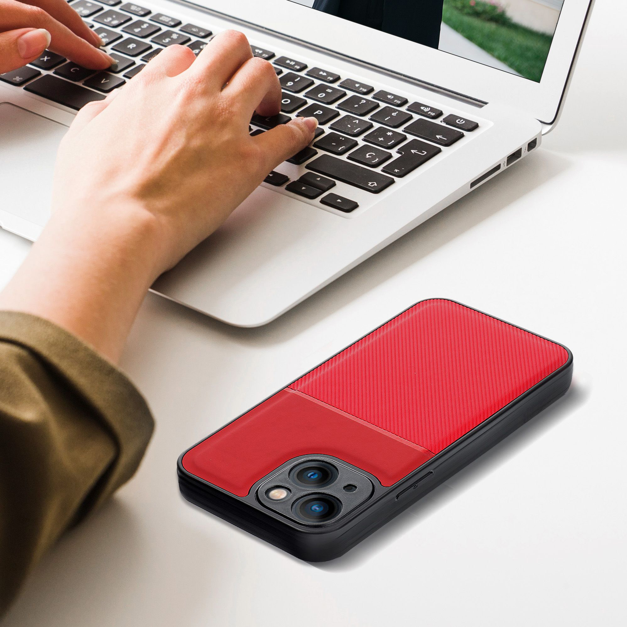 Etui do iPhone 14 Plus Elite Red karbon, pancerne, wytrzymałe z osłoną na aparat, czerwone