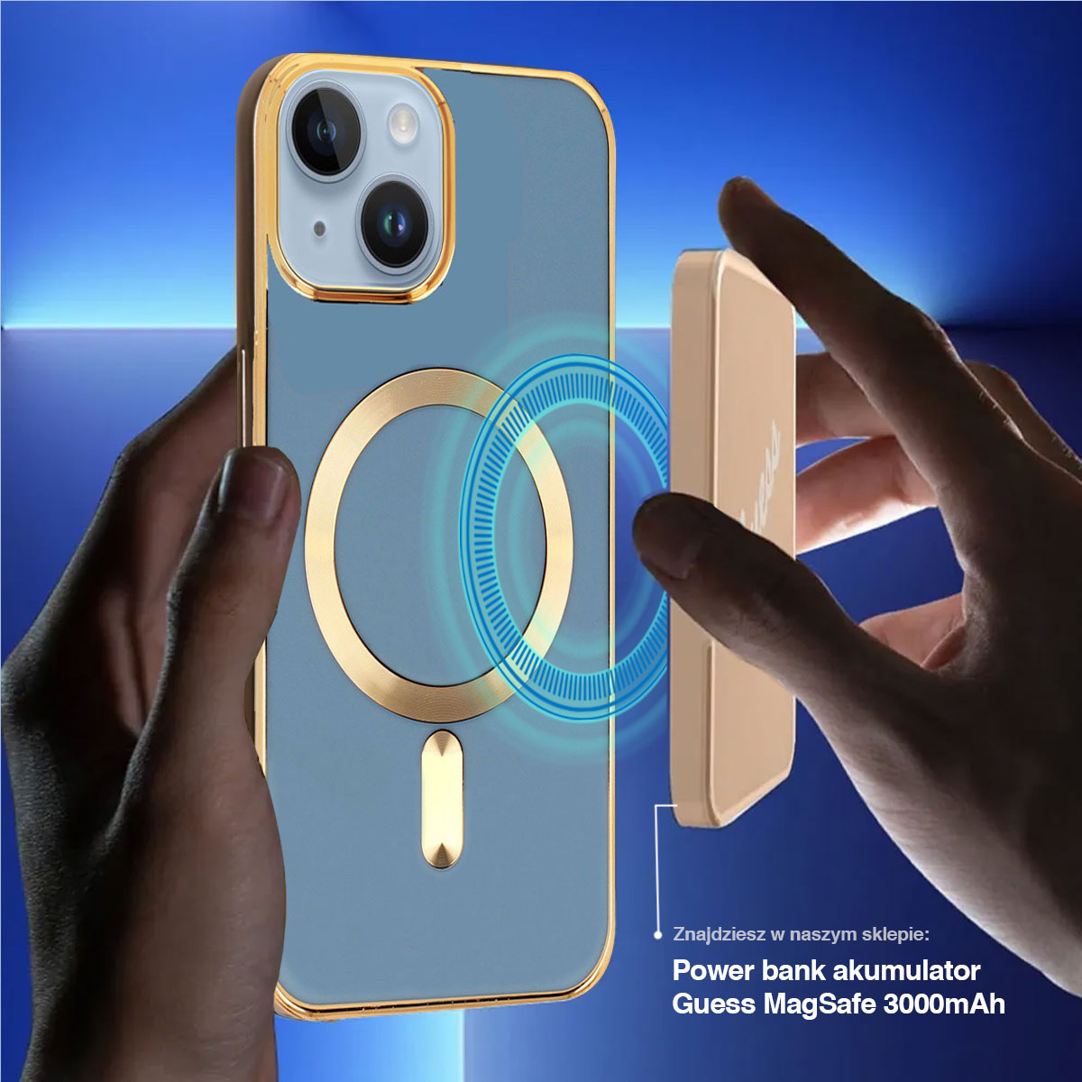 Etui do iPhone 14 Plus Liquid Gold Magsafe, niebieskie