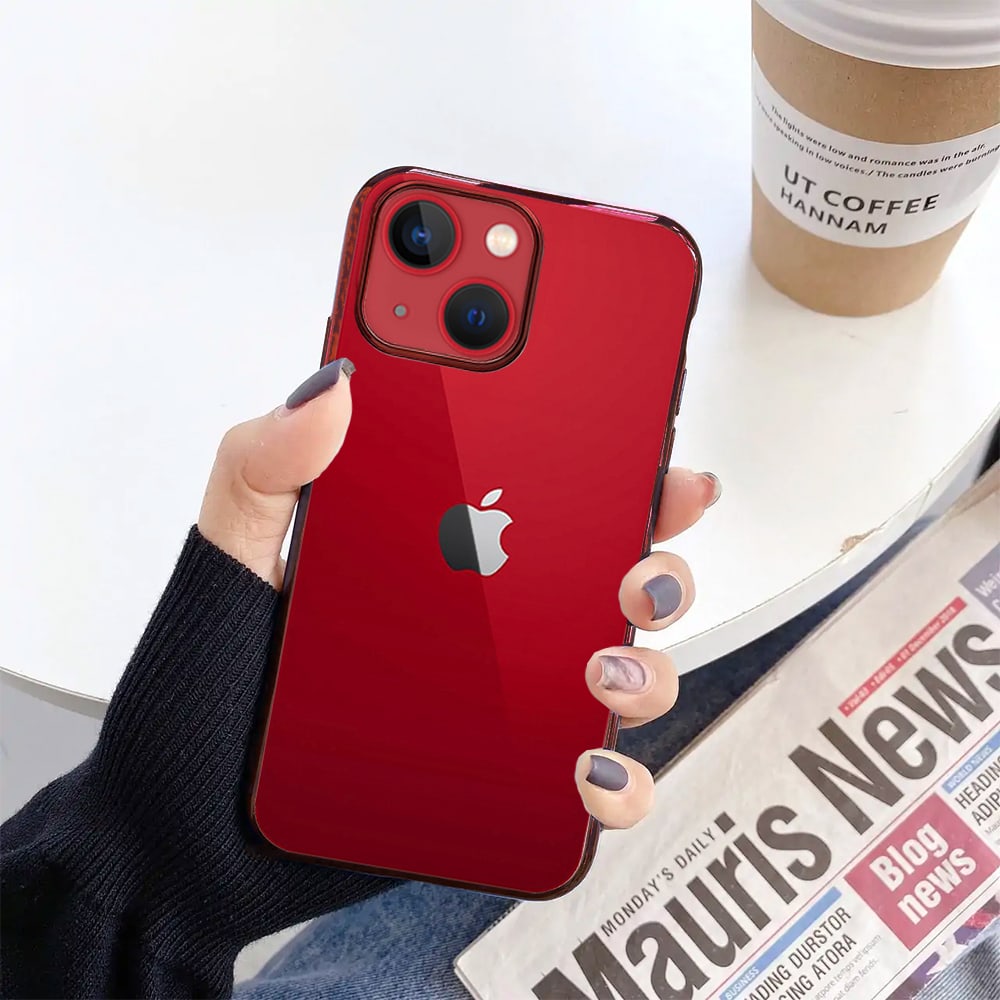 Etui do iPhone 14 JETech Simple Metallic vampire red przeźroczyste z ramką w kolorze czerwonym (OUTLET)