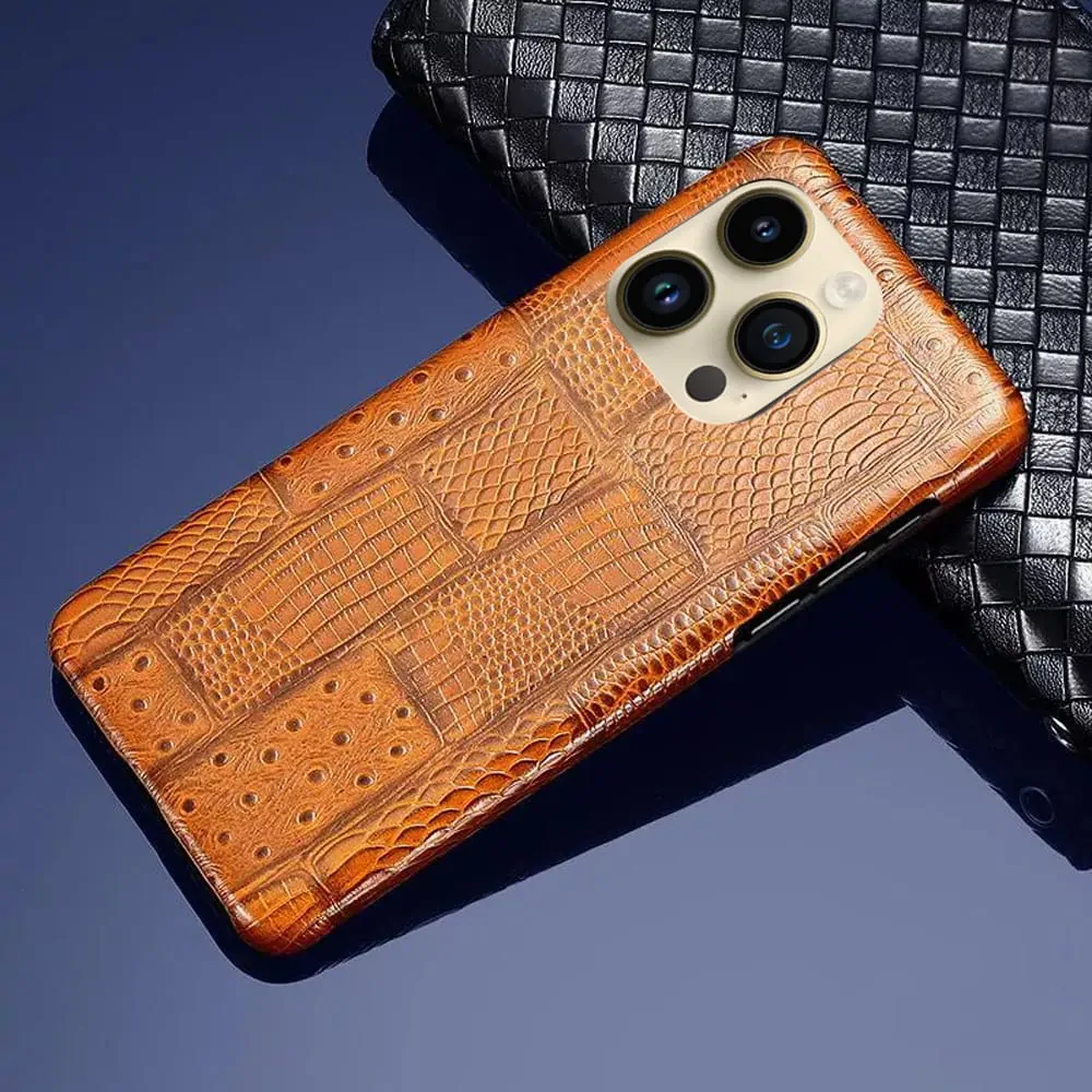 Etui do iPhone 14 Pro eleganckie luksusowe skórzane, rude