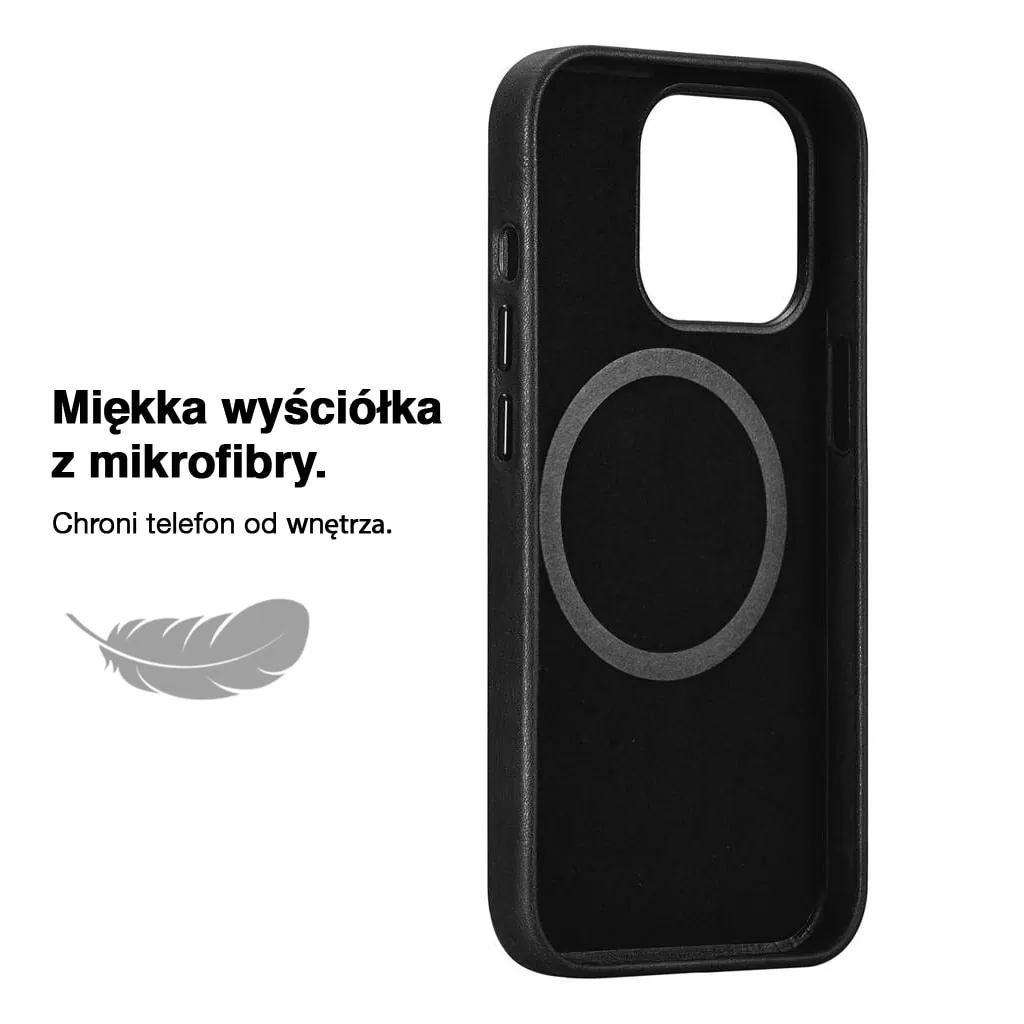 Etui do iPhone 14 Pro Max biznesowe skórzane z MagSafe, eleganckie, czarne