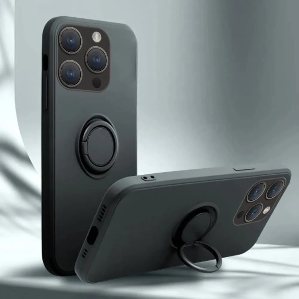 Etui do iPhone 14 Pro Magnetic Ring, matowe nie widać śladów, uchwyt magnetyczny, osłona aparatu, czarne