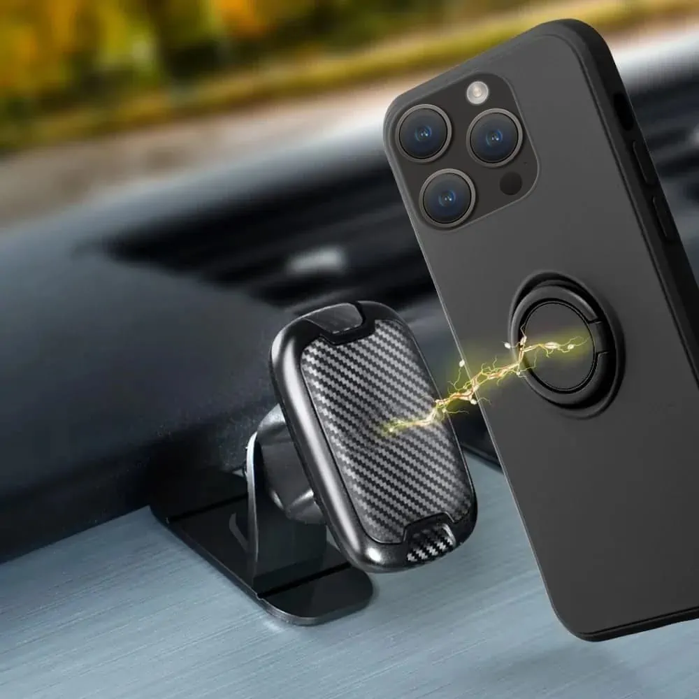 Etui do iPhone 14 Pro Magnetic Ring, matowe nie widać śladów, uchwyt magnetyczny, osłona aparatu, czarne