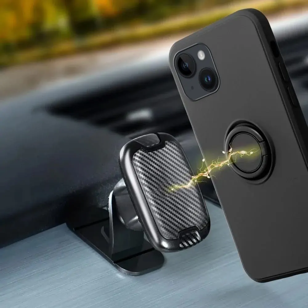 Etui do iPhone 14 Magnetic Ring matowe nie widać śladów, uchwyt magnetyczny, czarny