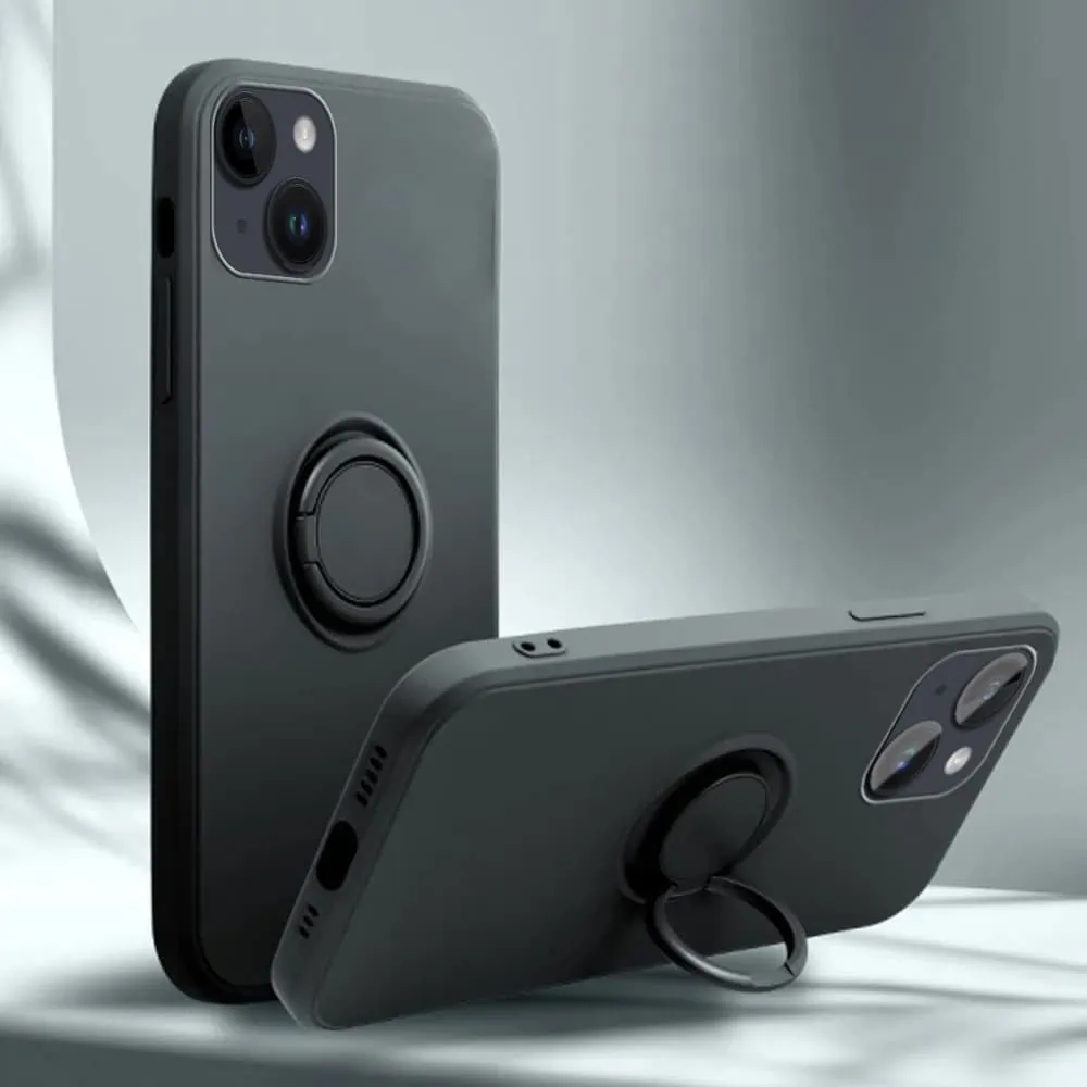 Etui do iPhone 14 Magnetic Ring matowe nie widać śladów, uchwyt magnetyczny, czarny