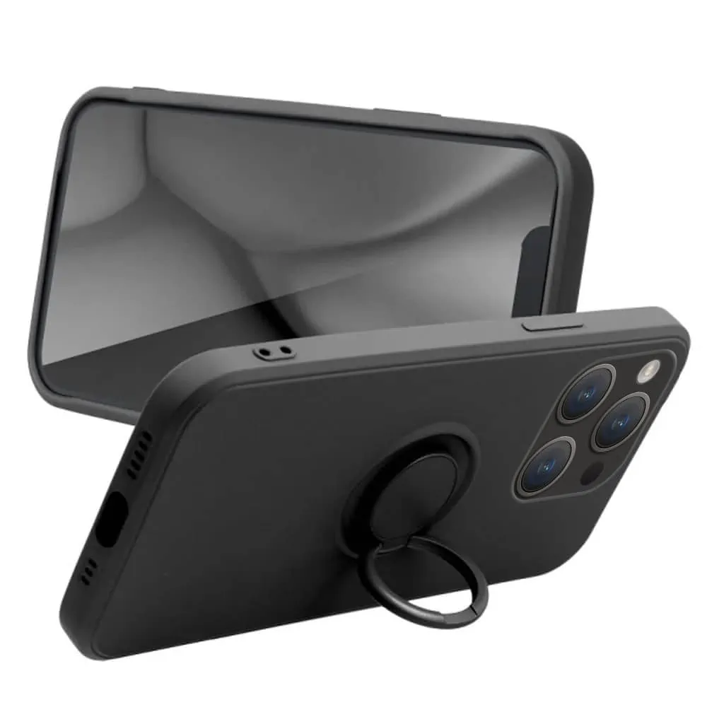 Etui do iPhone 14 Pro Magnetic Ring, matowe nie widać śladów, uchwyt magnetyczny, osłona aparatu, czarne