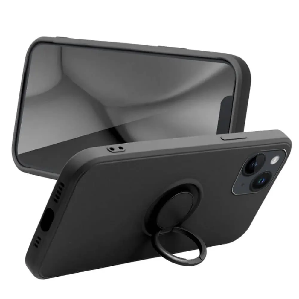 Etui do iPhone 14 Magnetic Ring matowe nie widać śladów, uchwyt magnetyczny, czarny