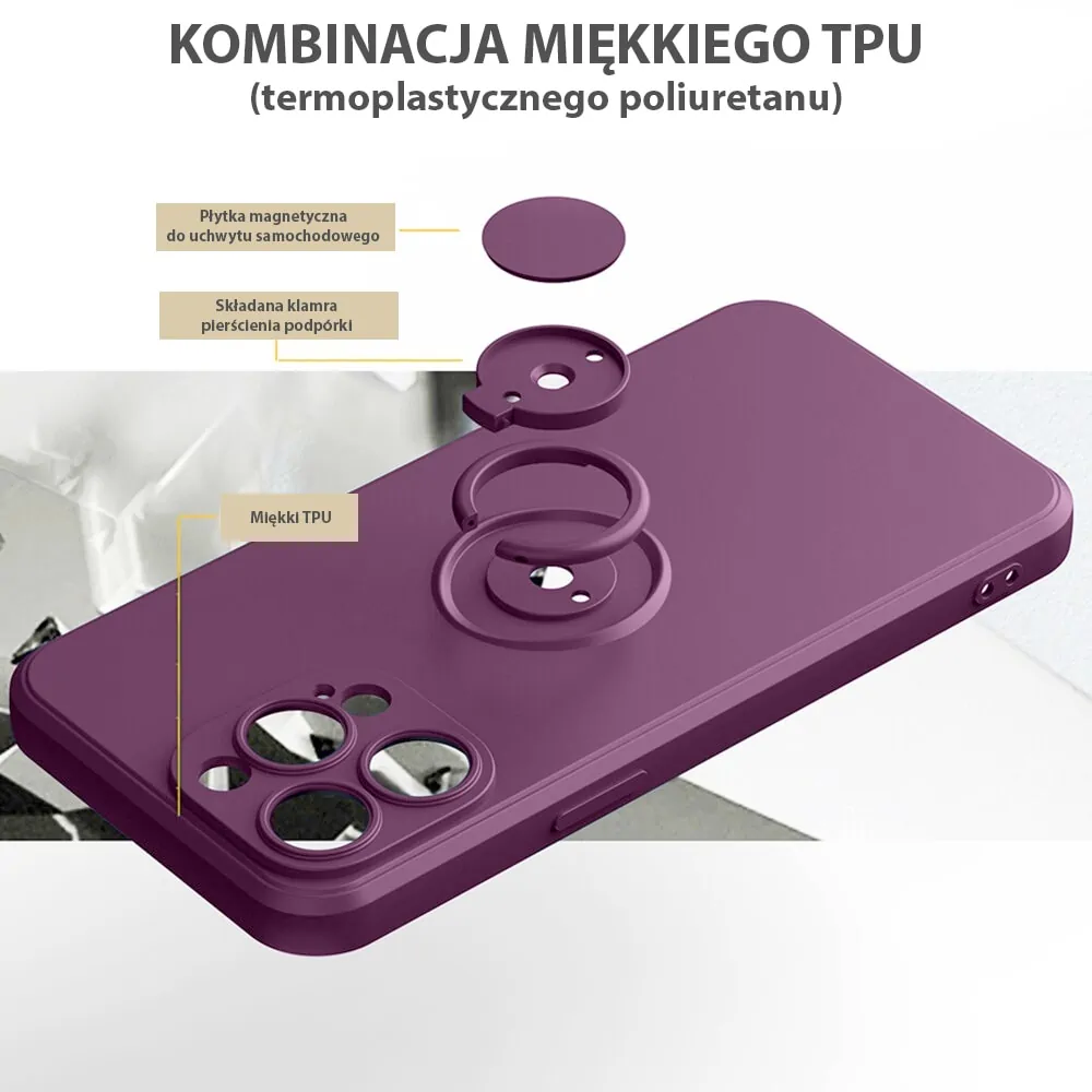 Etui do iPhone 14 Pro Max Magnetic Ring matowe nie widać śladów, uchwyt magnetyczny, fioletowy