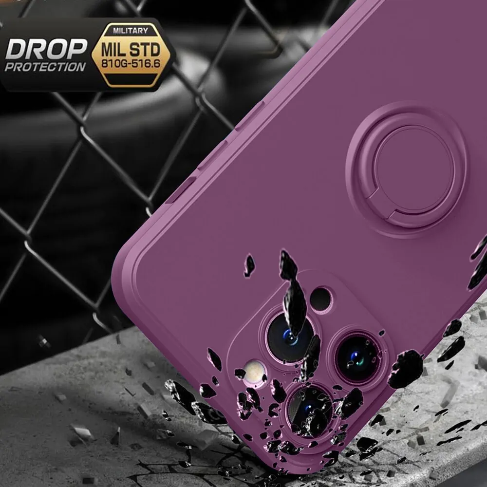 Etui do iPhone 14 Pro Max Magnetic Ring matowe nie widać śladów, uchwyt magnetyczny, fioletowy