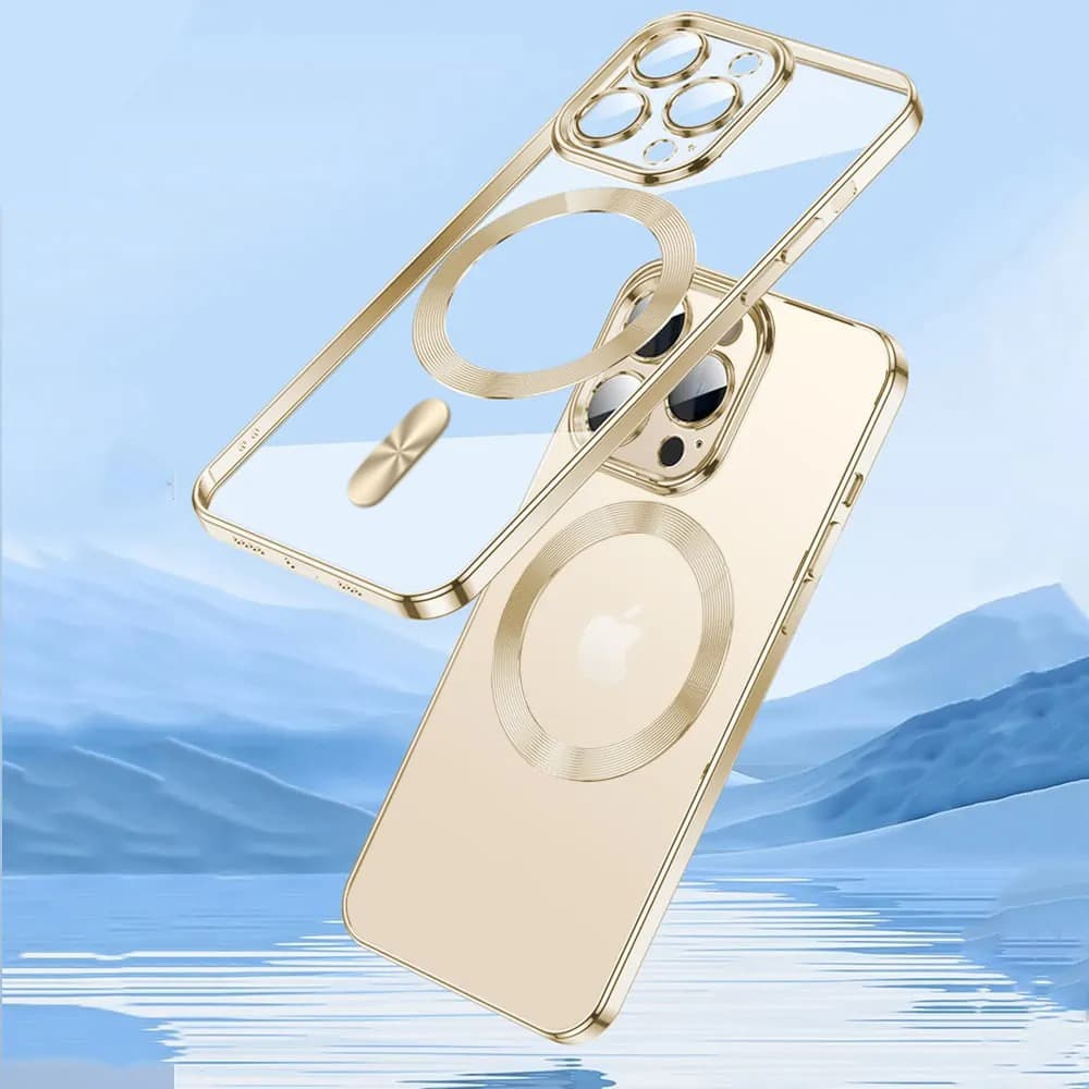 Etui do iPhone 14 Pro Max MagSafe Luxury Protect przeźroczyste, hybrydowa ochrona kamery, złote (OUTLET)