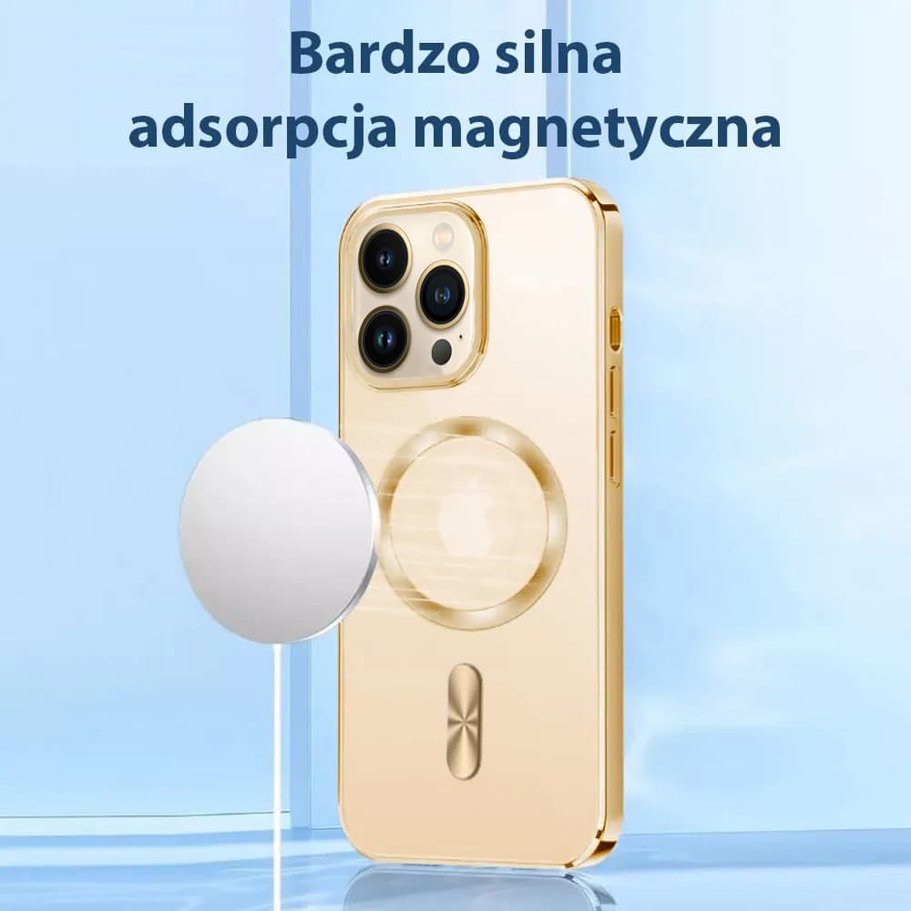 Etui do iPhone 14 Pro Magsafe Luxury przeźroczyste, złote (OUTLET)