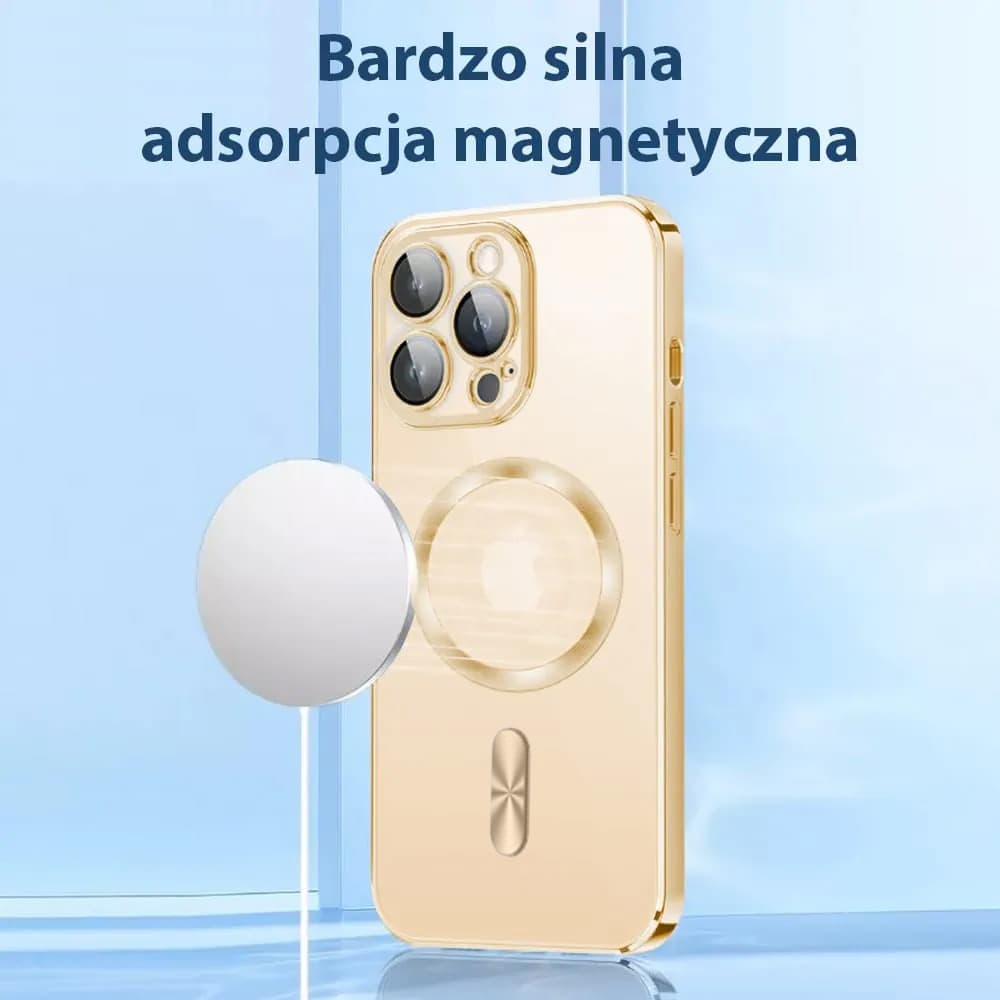 Etui do iPhone 14 Pro Max MagSafe Luxury Protect przeźroczyste, hybrydowa ochrona kamery, złote (OUTLET)