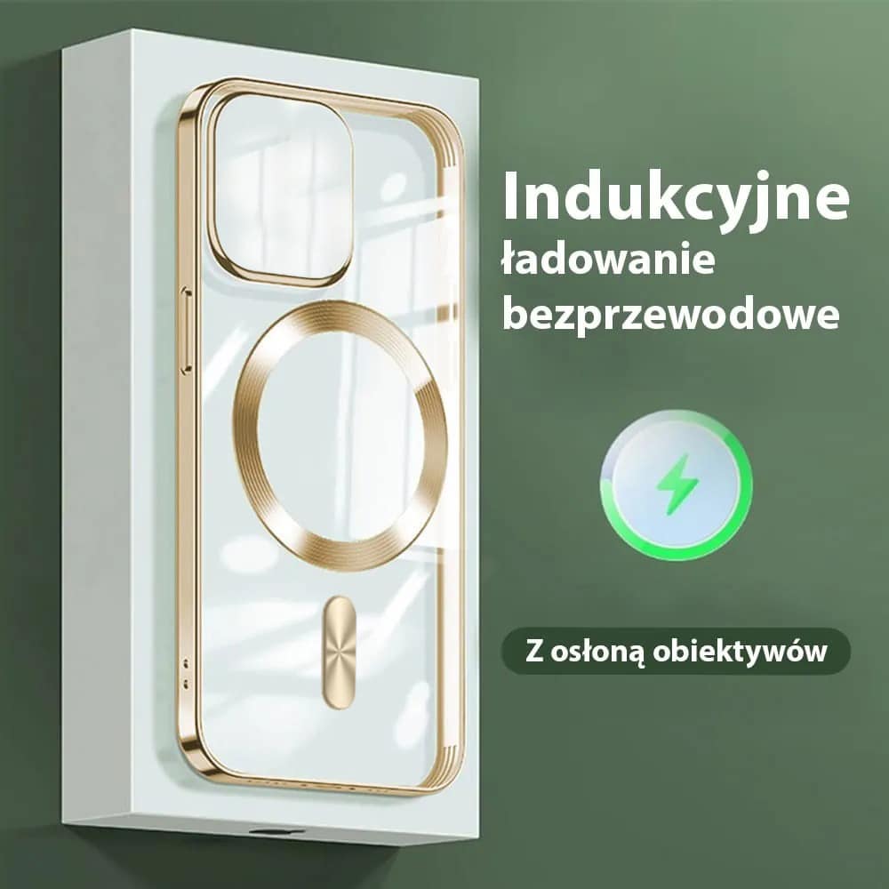 Etui do iPhone 14 Pro Magsafe Luxury przeźroczyste, złote (OUTLET)
