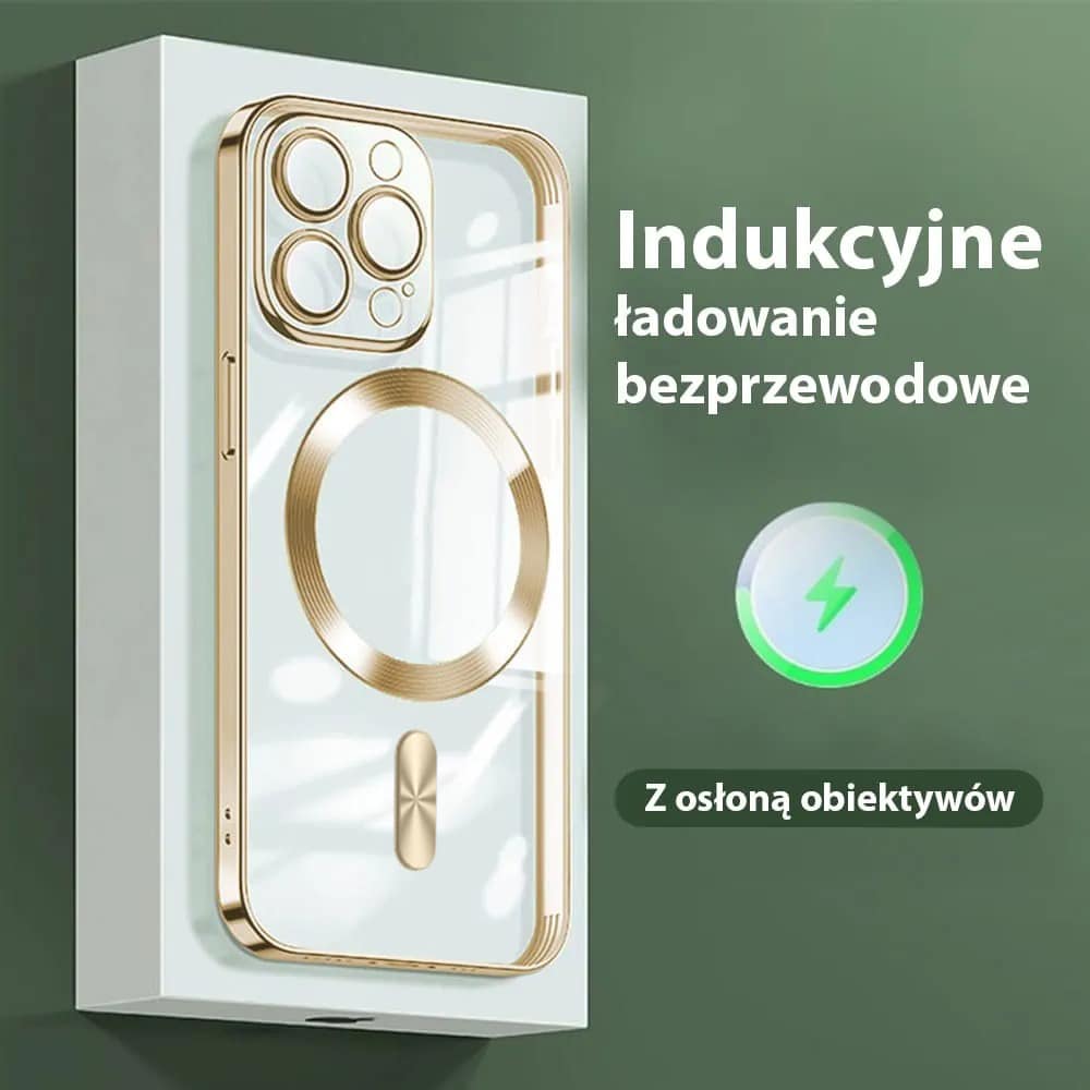 Etui do iPhone 14 Pro Max MagSafe Luxury Protect przeźroczyste, hybrydowa ochrona kamery, złote (OUTLET)