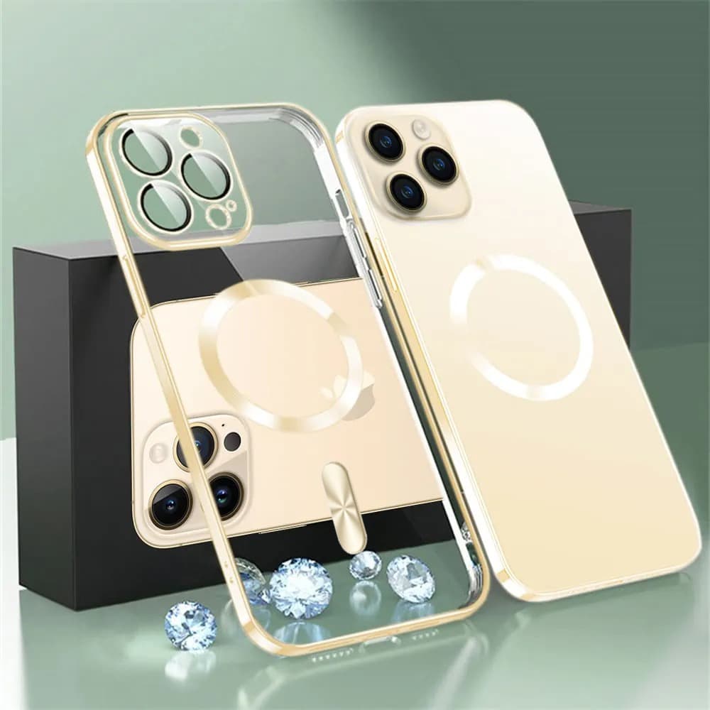 Etui do iPhone 14 Pro Max MagSafe Luxury Protect przeźroczyste, hybrydowa ochrona kamery, złote (OUTLET)