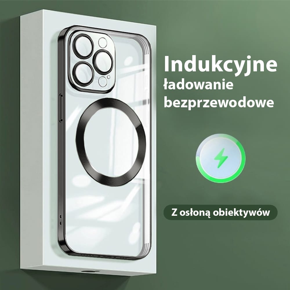 Etui do iPhone 14 Pro MagSafe Luxury Protect przeźroczyste, osłona kamery, czarne (OUTLET)