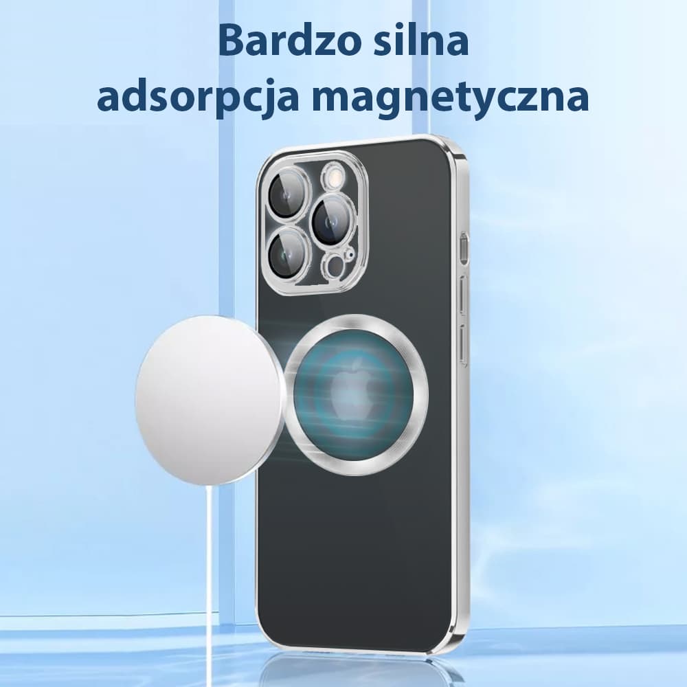 Etui do iPhone 14 Pro MagSafe Luxury Protect przeźroczyste, osłona kamery, czarne (OUTLET)