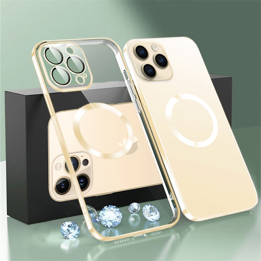 Etui do iPhone 14 Pro Max MagSafe Luxury Protect przeźroczyste, hybrydowa ochrona kamery, czerwone złoto (OUTLET)