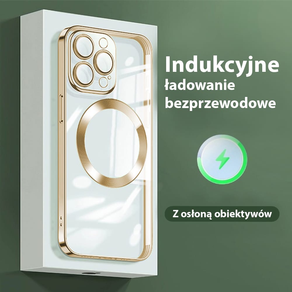 Etui do iPhone 14 Pro Max MagSafe Luxury Protect przeźroczyste, hybrydowa ochrona kamery, czerwone złoto (OUTLET)