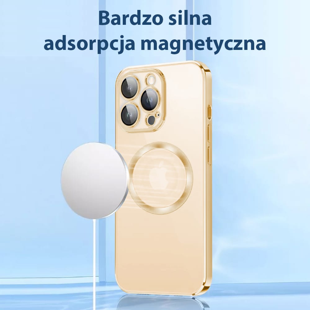 Etui do iPhone 14 Pro Max MagSafe Luxury Protect przeźroczyste, hybrydowa ochrona kamery, czerwone złoto (OUTLET)