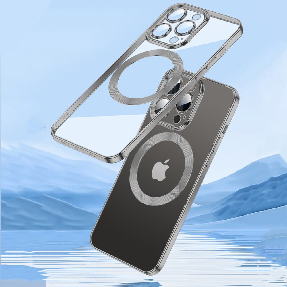 Etui do iPhone 14 Pro MagSafe Luxury Protect przeźroczyste, osłona kamery, czarne (OUTLET)