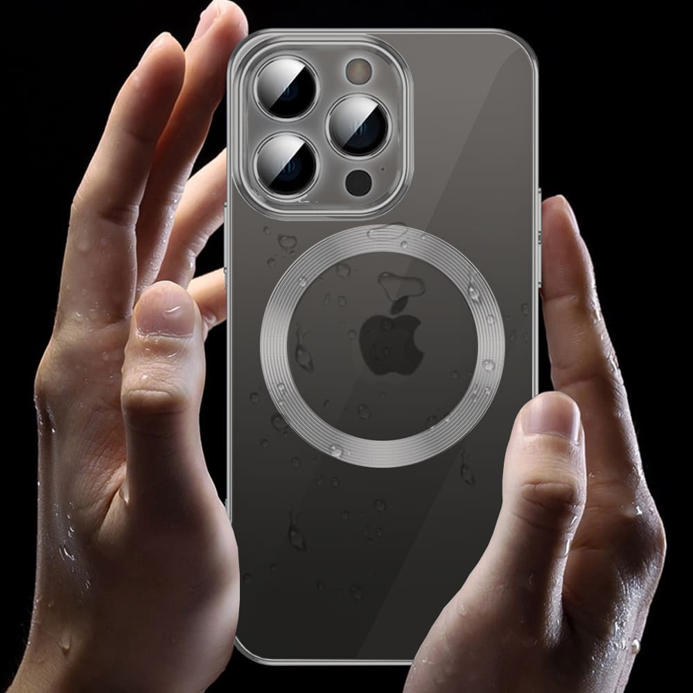 Etui do iPhone 14 Pro MagSafe Luxury Protect przeźroczyste, osłona kamery, czarne (OUTLET)