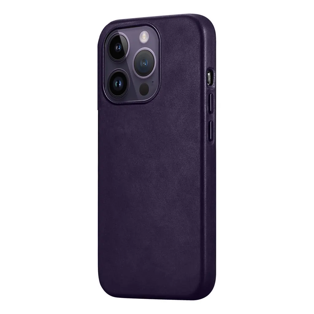 Etui do iPhone 14 Pro biznesowe skórzane z MagSafe, eleganckie, purpurowe