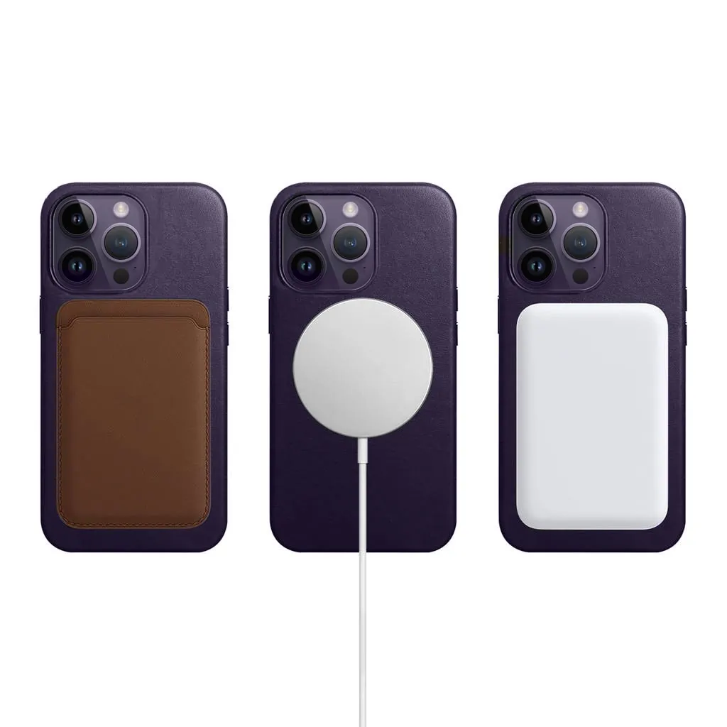Etui do iPhone 14 Pro biznesowe skórzane z MagSafe, eleganckie, purpurowe