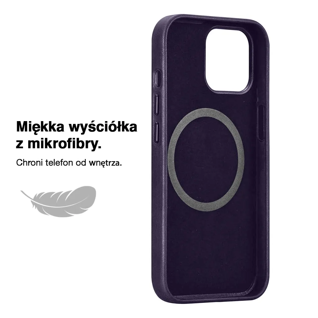 Etui do iPhone 14 Pro biznesowe skórzane z MagSafe, eleganckie, purpurowe