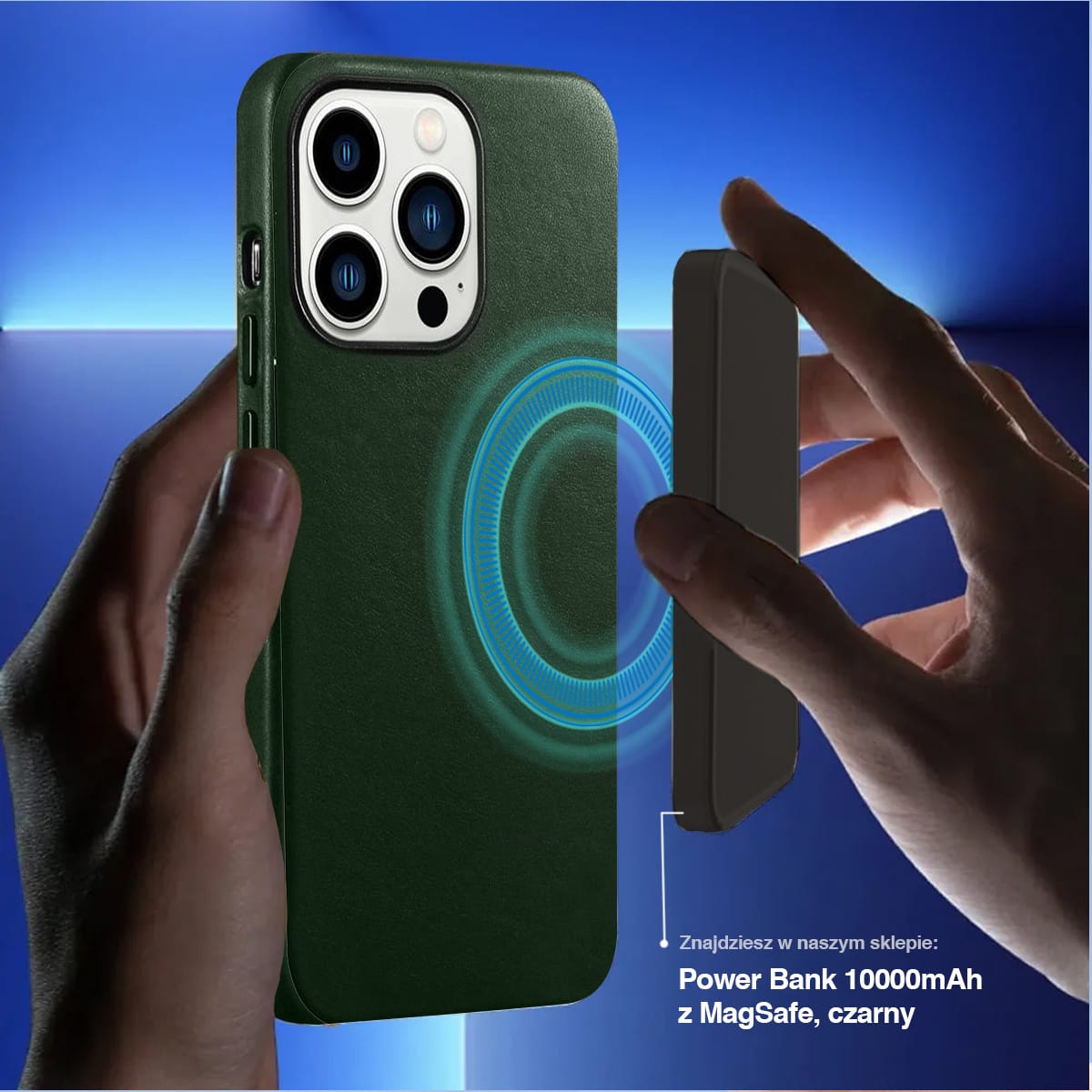 Etui do iPhone 14 Pro Max biznesowe skórzane z MagSafe, eleganckie, alpejska zieleń