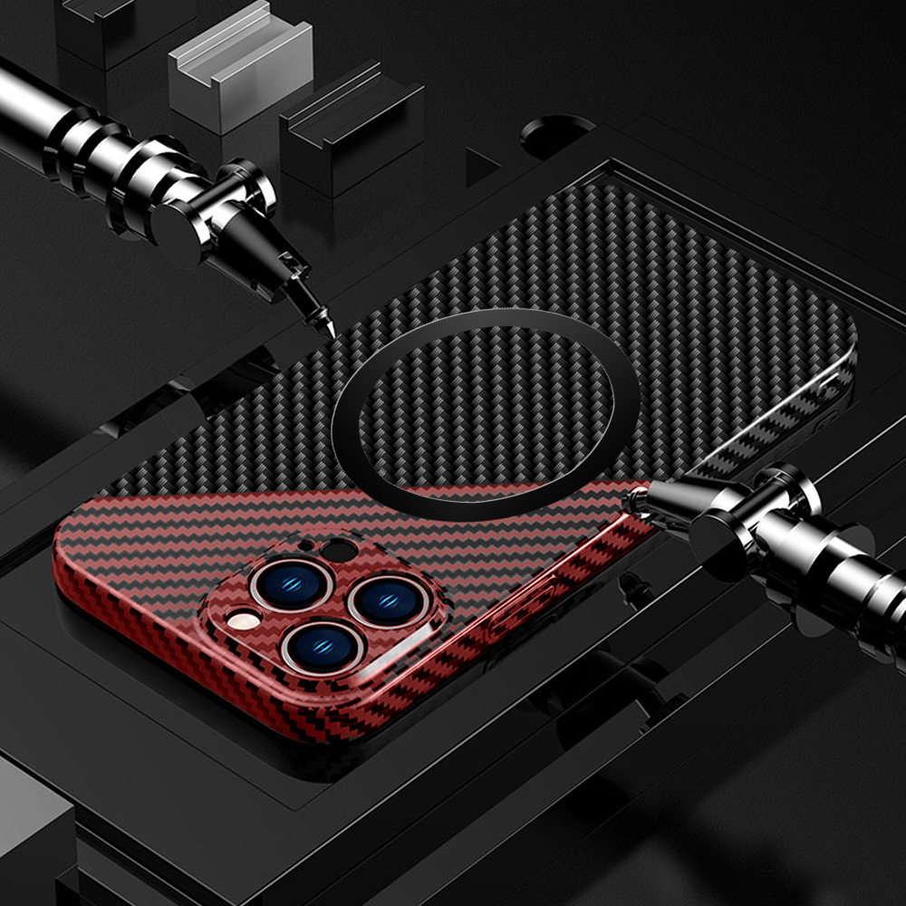 Etui do iPhone 14 Pro Carbon Shell MagSafe ultracienkie, czarno-czerwone