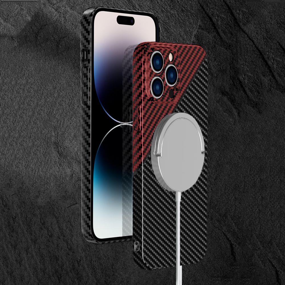 Etui do iPhone 14 Pro Carbon Shell MagSafe ultracienkie, czarno-czerwone