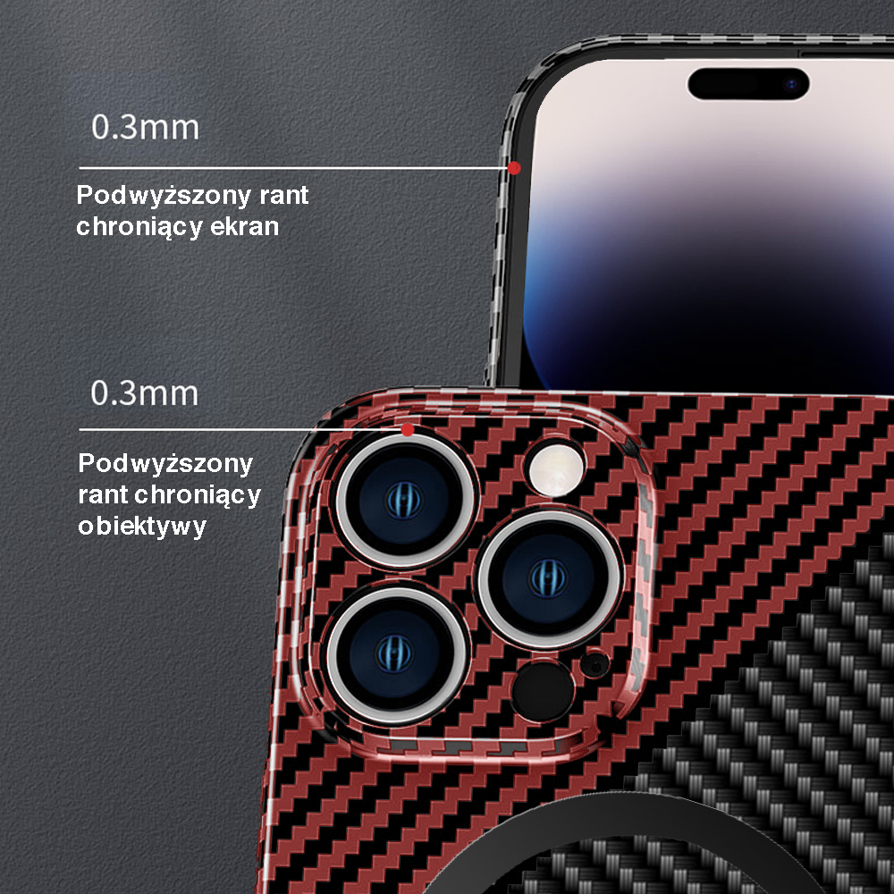 Etui do iPhone 14 Pro Carbon Shell MagSafe ultracienkie, czarno-czerwone